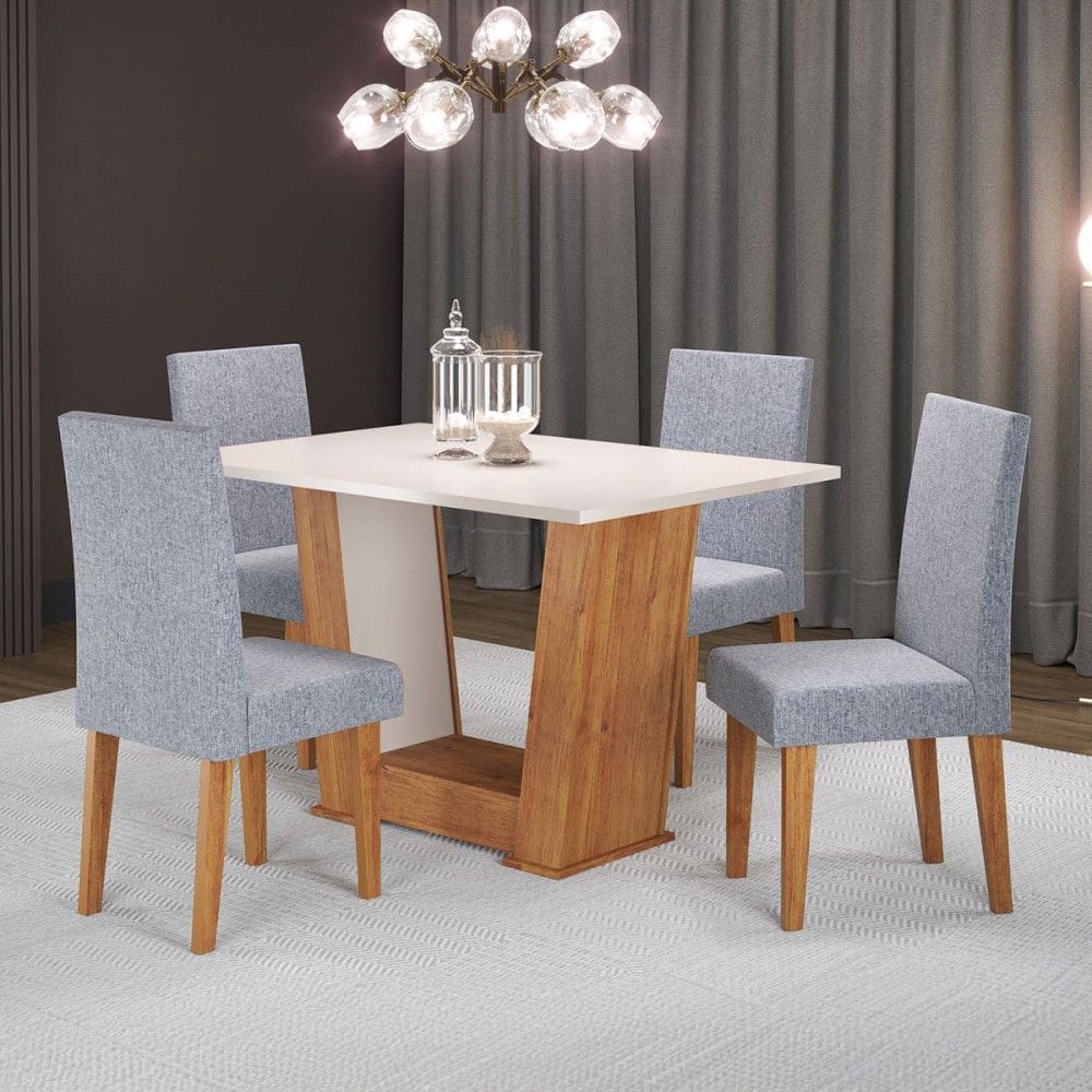 Mesa de Jantar 4 Lugares Floripa/Venus Marrom/Blonde/Linho/Inox - Viero Móveis