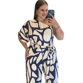 Macação de Viscose  Estampado Um Ombro Só