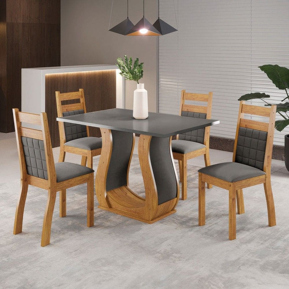 Mesa de Jantar 4 Lugares Miller/Sicilia Marrom/Cinza/Veludo/Grafite - Viero Móveis