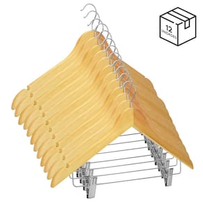 Kit 12 Cabides de Madeira com Presilhas - Organização e Elegância