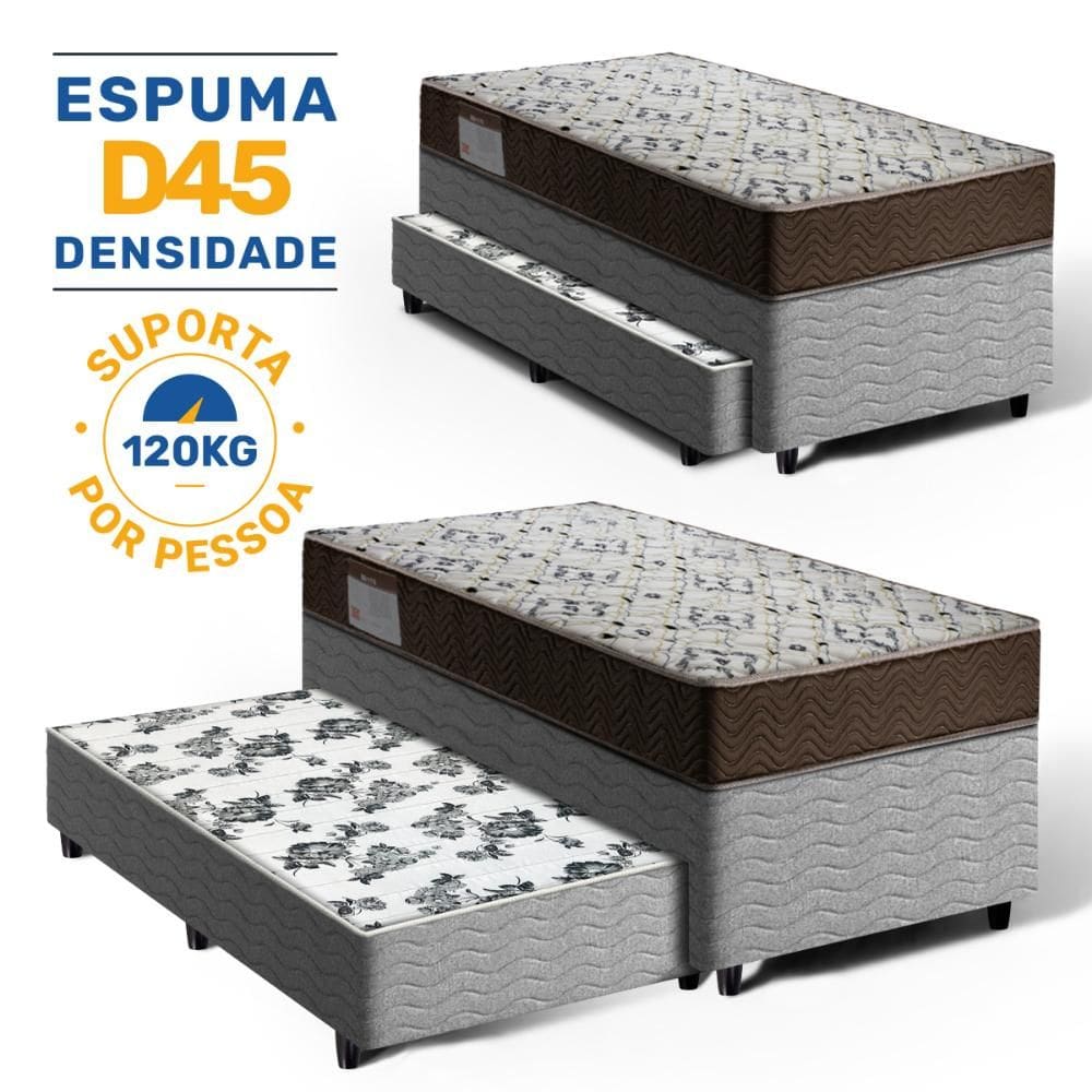 Cama Box Bicama com Colchão de Espuma D45 Solteiro Ortobom ISO 150 + Auxiliar de Espuma Unique Solteiro 88cm