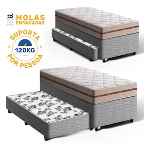 Cama Box Bicama com Colchão de Molas Ensacadas Solteiro Anjos Classic + Auxiliar de Molas Unique Solteiro 88cm