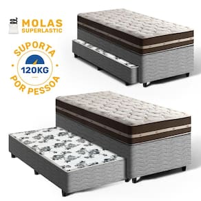 Cama Box Bicama com Colchão de Molas Solteiro Anjos Classic Superlastic + Auxiliar de Molas Unique Solteiro 88cm