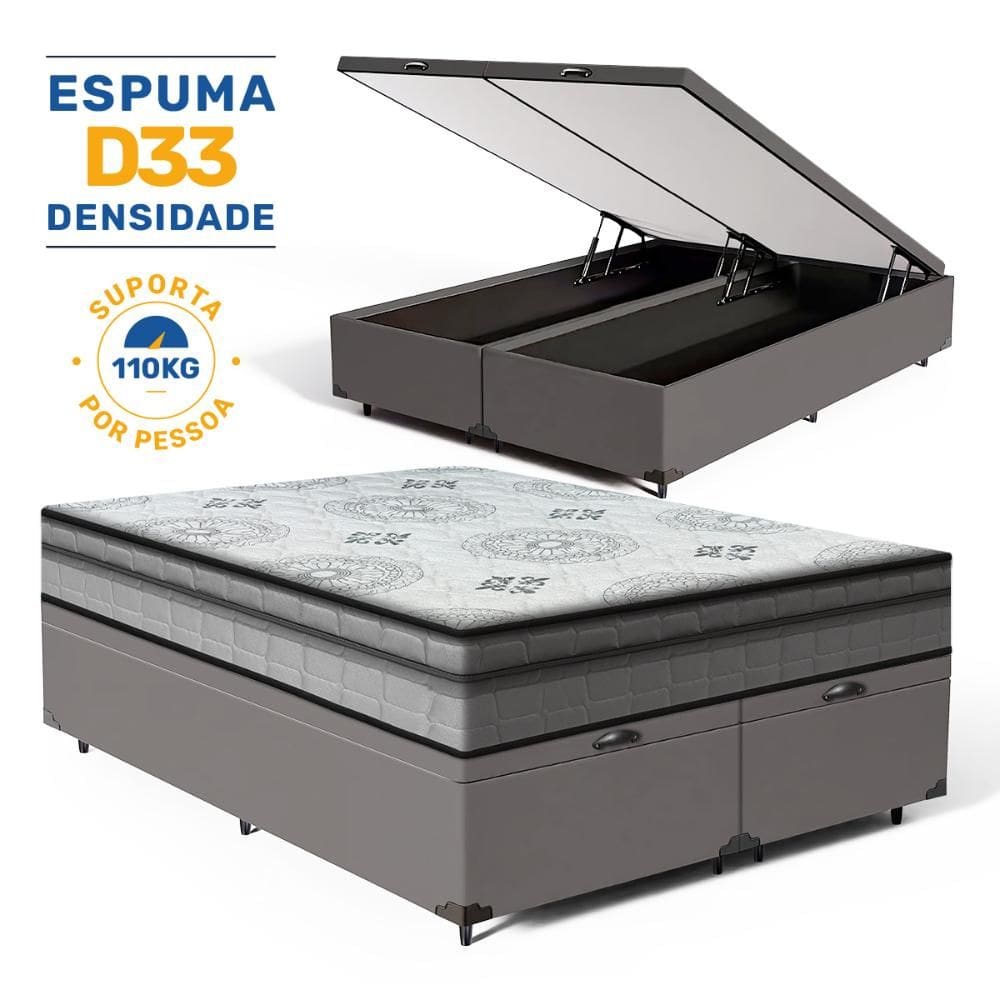 Cama Box Baú com Colchão Espuma D33 Pillow In Anjos Ortosleep Queen 158x198x60cm