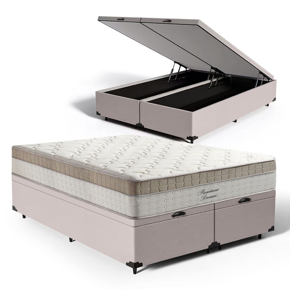 Cama Box Baú com Colchão de Molas Ensacadas Pillow In Anjos Premium Dream Queen 158cm