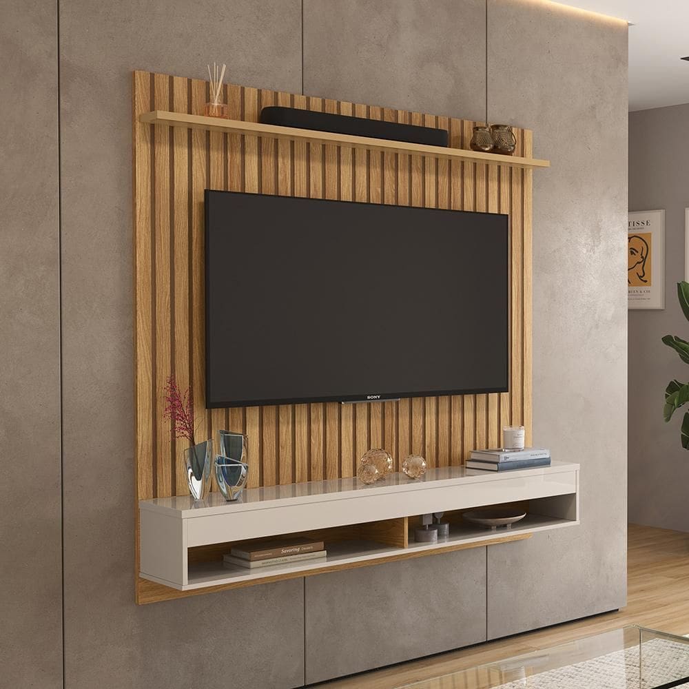 Painel Para Tv até 70 Polegadas Frisado Detroit Com Nicho Freijó/Off White