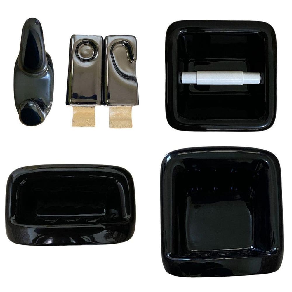 Kit Para Banheiro Louça Preto 6 Peças De Embutir Icasa