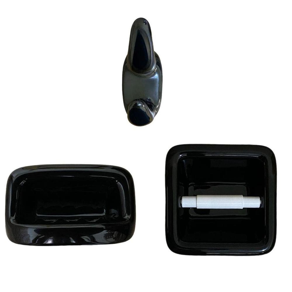 Kit Para Banheiro Louça Preto 3 Peças De Embutir Icasa