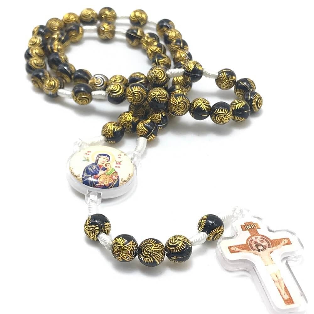 Terço de Oração Nossa Senhora do Perpétuo Socorro Preto e Dourado