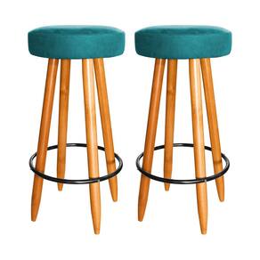 Kit 2 Banqueta 75cm Madeira Cozinha Bar Ilha Turquesa