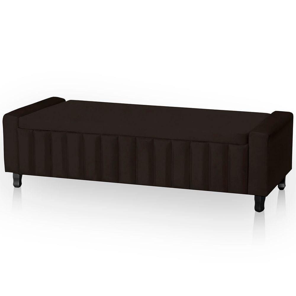 Calçadeira Baú Casal King Size Estofada Alicia Veludo Cor Marrom