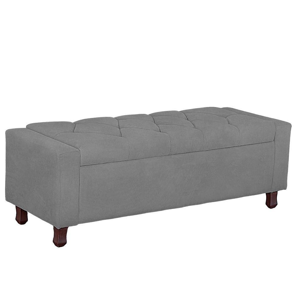 Calçadeira Baú Casal Queen Estofada Valencia Veludo Cinza