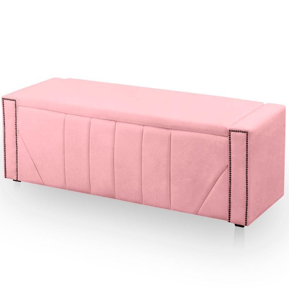 Calçadeira Baú Casal Queen Estofada Toronto Veludo Cor Rosa Bebe