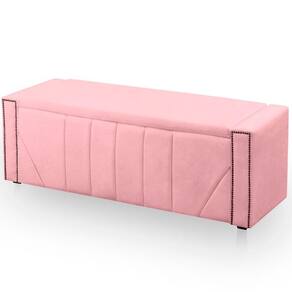 Calçadeira Baú Casal Queen Estofada Toronto Veludo Cor Rosa Bebe
