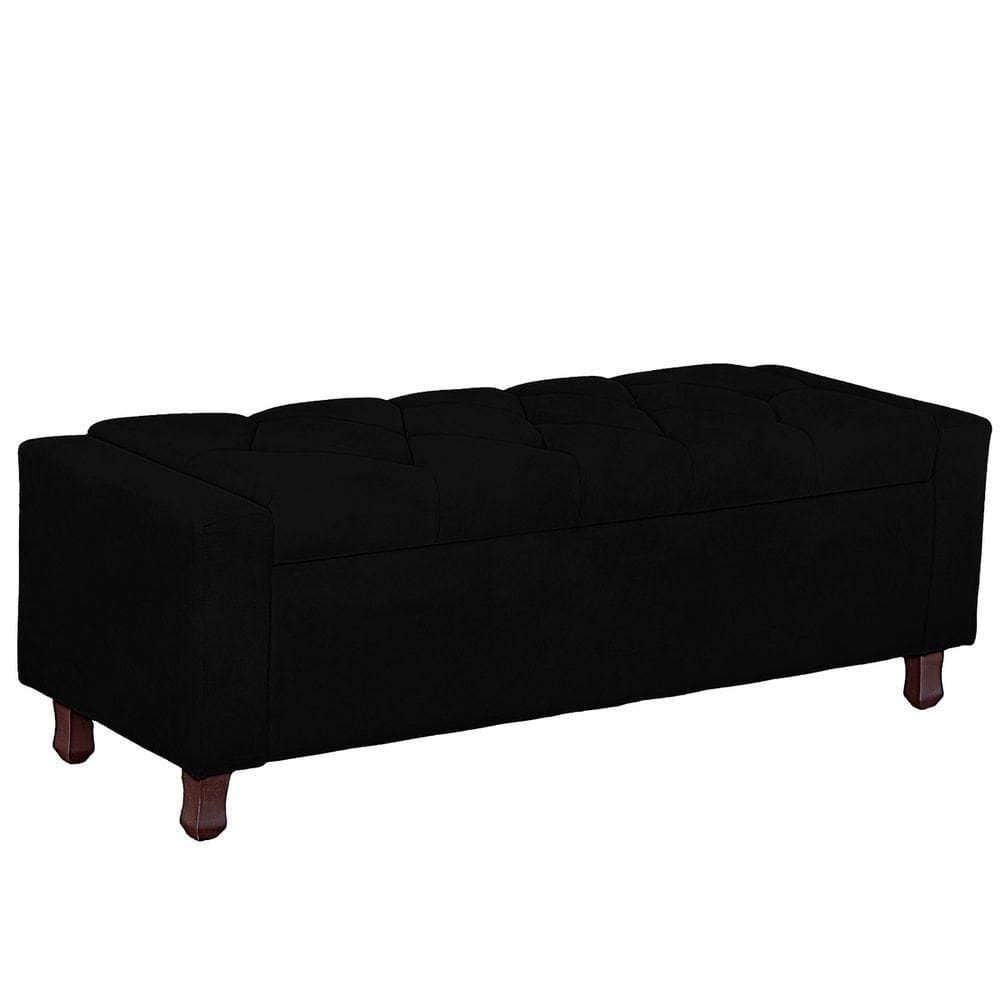 Calçadeira Baú Casal Queen Estofada Valencia Veludo Cor Preto