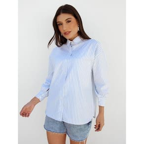 Camisa Feminina Listrada Clássica Manga Longa Alfaiataria