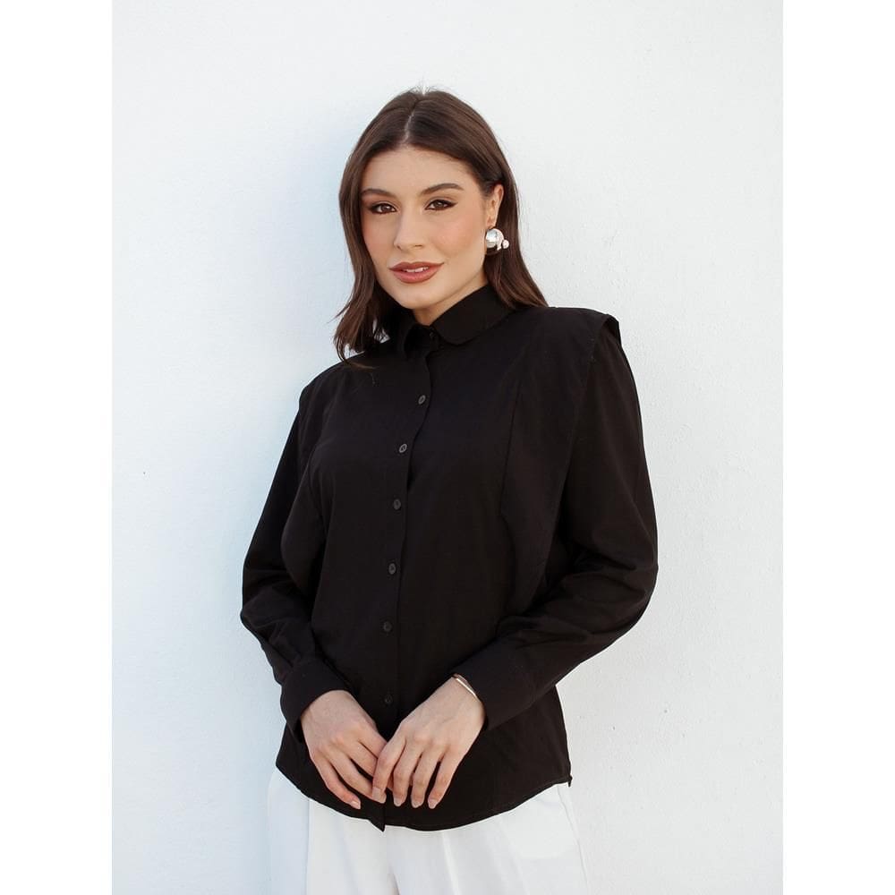 Camisa Feminina Alfaiataria Office Lisa Manga Longa Recorte