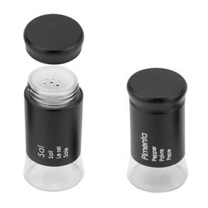 Conjunto Saleiro e Pimenteiro de Vidro Revestido em Aço Cor Preto Linha Premium
