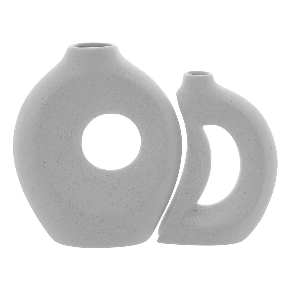 Jg 2pç Vaso Decorativo Enfeite Casa Cerâmica 26x22x22 Branco