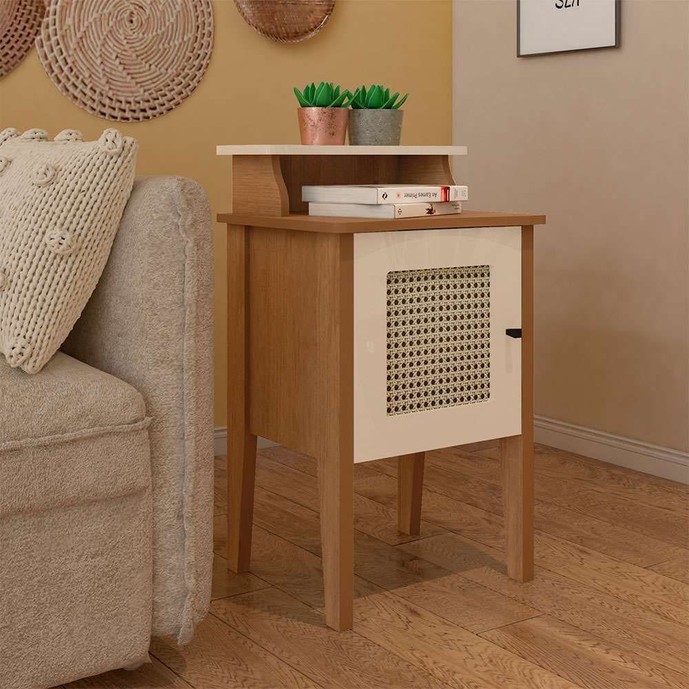 mesa lateral retangular charlotte 1 pt cinamomo e off white