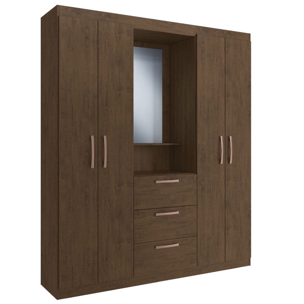 Guarda Roupa Casal com Espelho 4 Portas 3 Gavetas Capelinha 156cm Panamá Amarula Doripel
