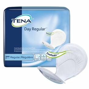 Almofada de controle da bexiga TENA Day Regular 61 cm de comprimento Absorção moderada Núcleo seco rápido Tamanho único para azul 46 unidades da Essit
