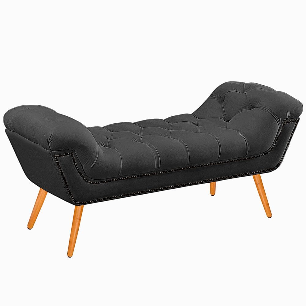 Recamier Calçadeira Solteiro 100cm Ayla Veludo Cinza Escuro - Montanaris Decor