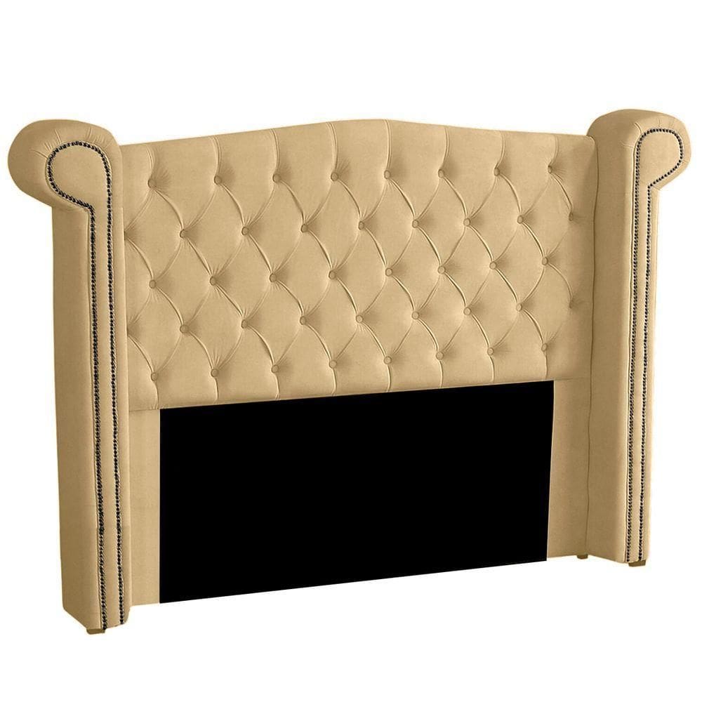 Cabeceira Casal Queen Size Estofada Para Cama Box Ayla Veludo Bege