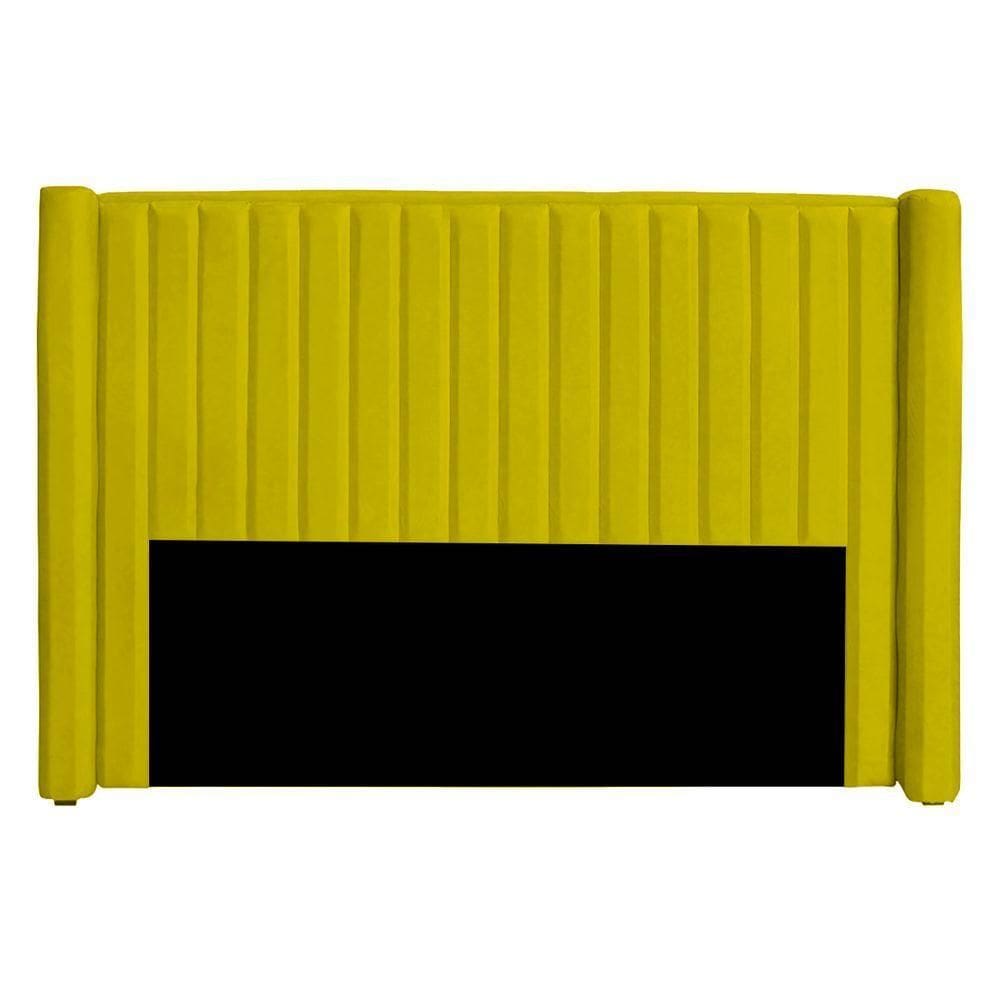 Cabeceira Casal Queen Size Estofada Para Cama Box Alicia Veludo Cor Amarelo