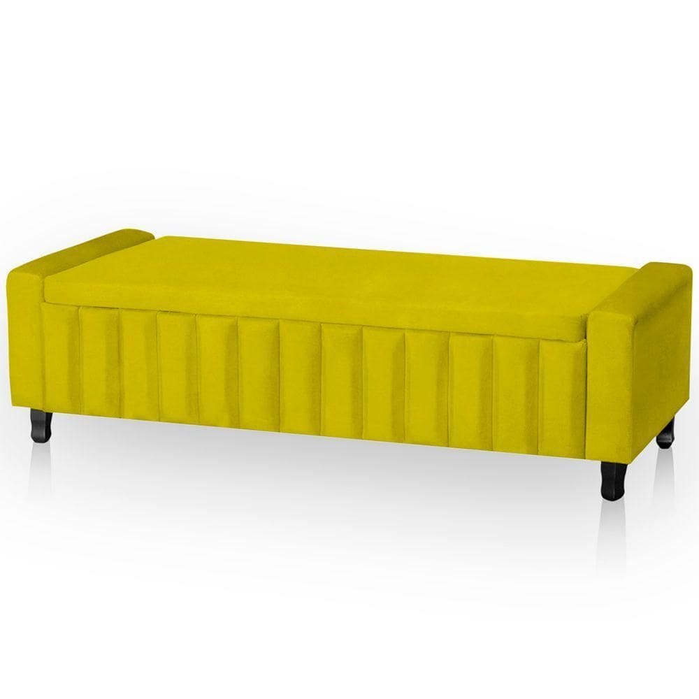 Calçadeira Baú Casal Estofada Alicia Veludo Cor Amarelo