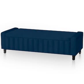 Calçadeira Baú Casal King Size Estofada Alicia Veludo Cor Azul Marinho