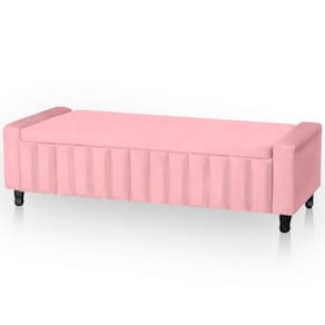 Calçadeira Baú Casal King Size Estofada Alicia Veludo Cor Rosa Bebe