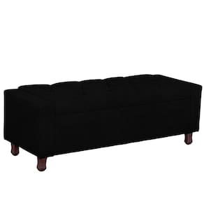 Calçadeira Baú Casal King Size Estofada Valencia Veludo Preto