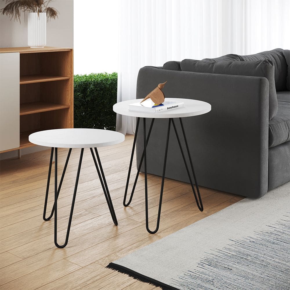 Mesa de Lateral Duo Lisboa Ferro Preto Tampo Branco