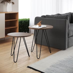 Mesa de Lateral Duo Lisboa Ferro Preto Tampo Amêndoa