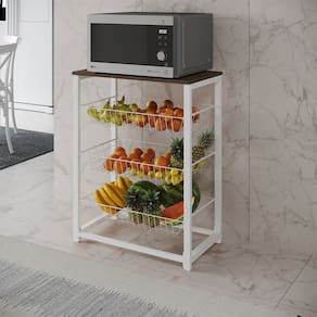 Fruteira com Suporte para Micro-ondas Barcelona Aço Branco Cesto Branco Tampo Amêndoa