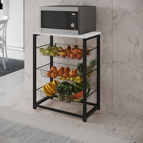 Fruteira com Suporte para Micro-ondas Barcelona Aço Preto Cesto Preto Tampo Branco