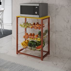 Fruteira com Suporte para Micro-ondas Barcelona Aço Cobre Cesto Branco Tampo Amêndoa