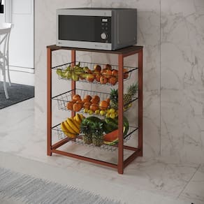 Fruteira com Suporte para Micro-ondas Barcelona Aço Cobre Cesto Preto Tampo Amêndoa