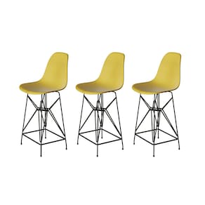 Kit 3 Banquetas Bistrô Alta Eames Eiffel Amarela Base Ferro Preto