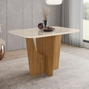 Mesa de Madeira Vértice com Vidro Nature/Off White - Henn