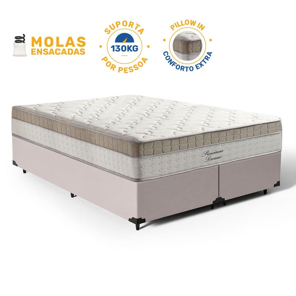 Cama Box com Colchão de Molas Ensacadas Pillow In Anjos Premium Dream Queen 158cm