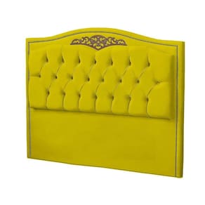 Cabeceira Casal Queen Size Estofada Para Cama Box Maitê Veludo Cor Amarelo