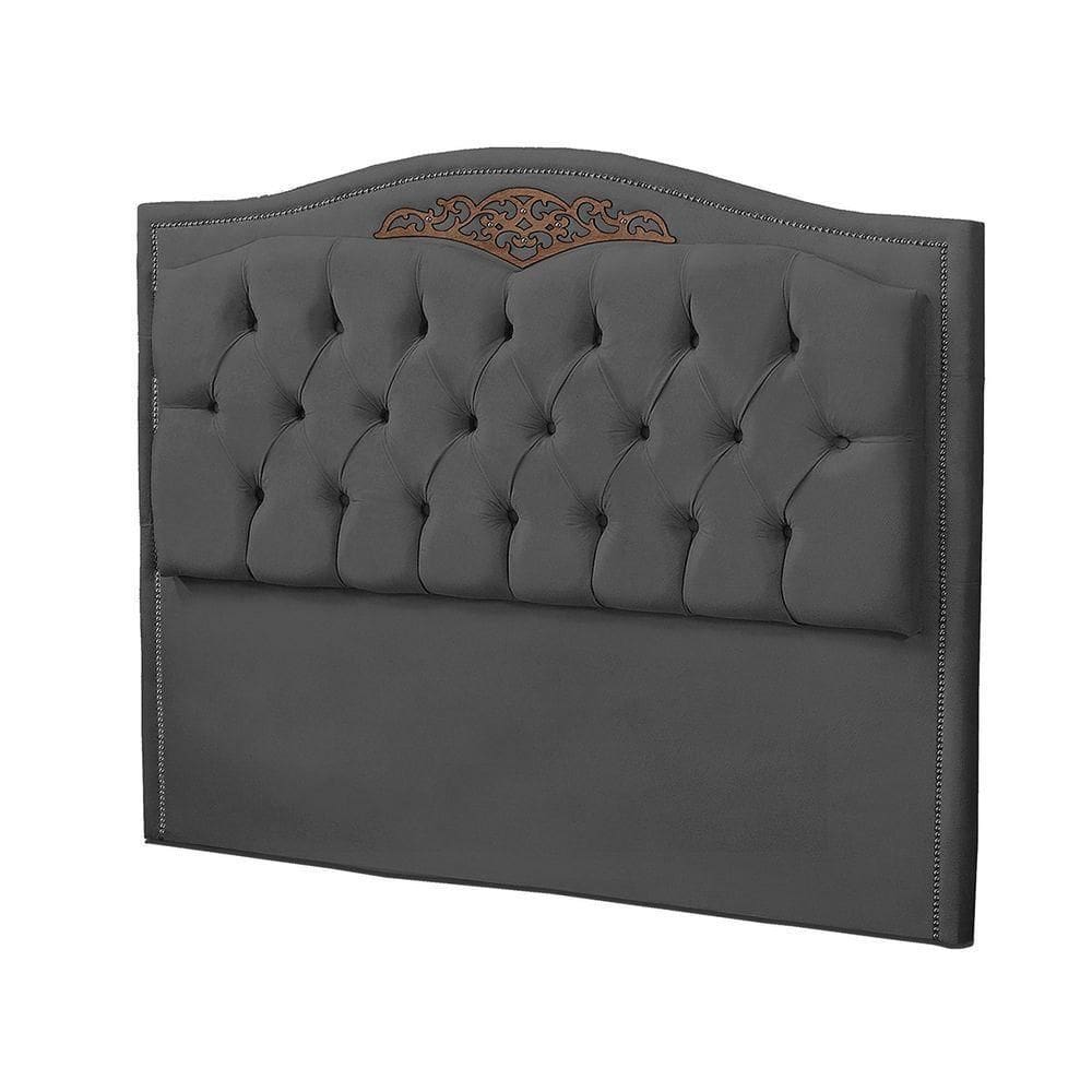 Cabeceira Casal Queen Size Estofada Para Cama Box Maitê Veludo Cor Cinza Chumbo