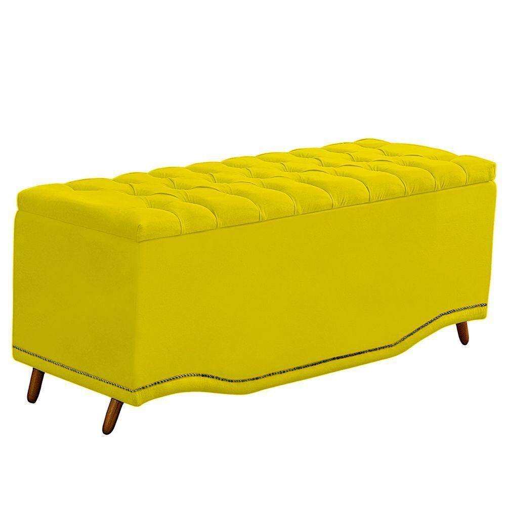 Calçadeira Baú Casal Estofada Maitê Veludo Cor Amarelo