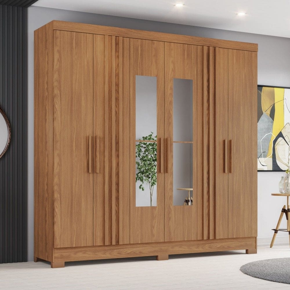 Guarda Roupa Casal 6 Portas 3 Gavetas com Espelho B367 Nature - Briz