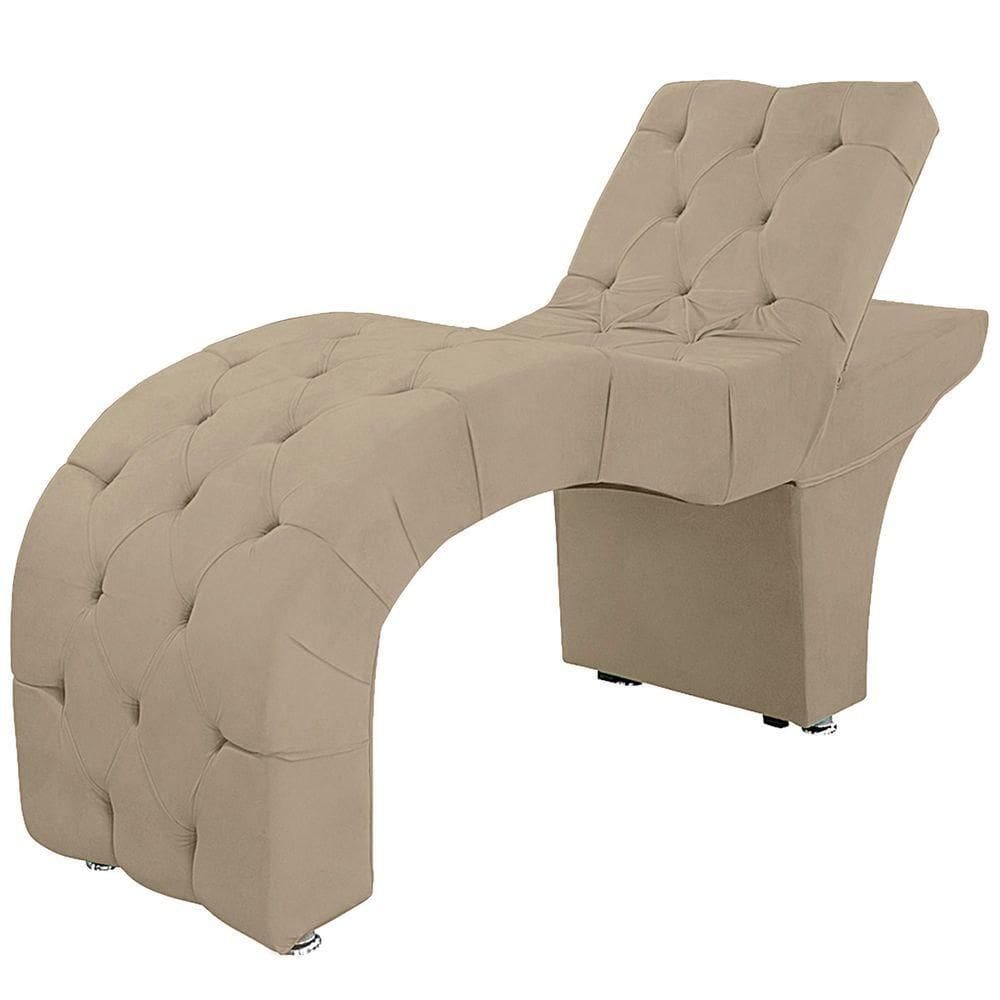 Maca Estofada Capitone Reclinável Julia Para Estetica Facial Sombrancelha E Cílios Suede Cor Bege Médio