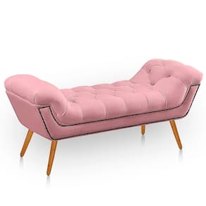 Recamier Estofada Casal Queen Ayla Veludo Cor Rosa Bebe