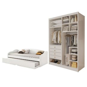 Conjunto Bicama Solteiro Funny Iii e Closet Casal sem Portas 4 Gavetas Bergame Branco