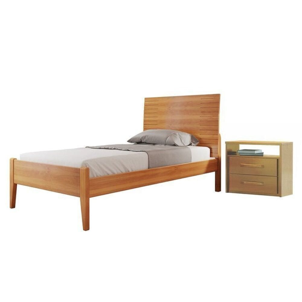 Conjunto Quarto de Solteiro Cama de Solteiro e Mesa de Cabeceira 2 Gavetas Unique Amêndoa Mel
